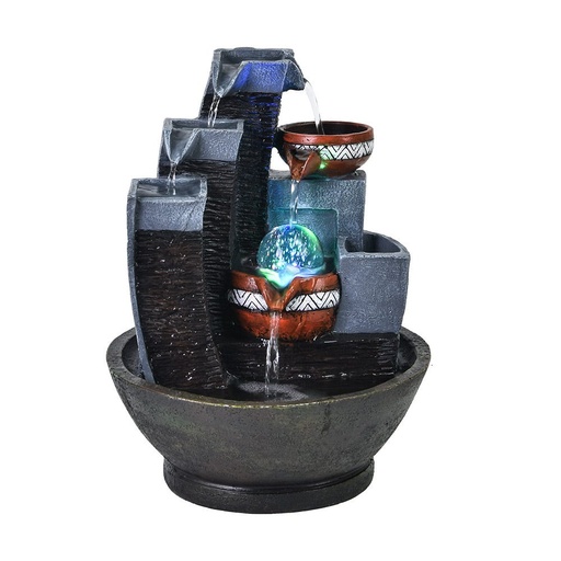 [HOM-Dan-00337] AW21 Stalaca Geomantic Stone Finish Fountain w/Rolling Ball,Colored light and Pump, 24x24x31cm
